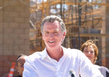 Antioch, CA - August 11, 2022: California Governor Newsom speaking at a press conference to announce water supply strategies for CA, which include the construction of a brackish water desalination plant