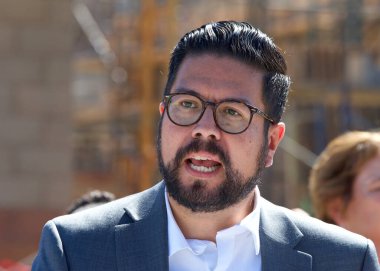 Antioch, CA - August 11, 2022: Juaquin Esquivel speaking at a press conference to announcing water supply strategies for CA, which include the construction of a brackish water desalination plant