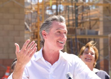 Antioch, CA - August 11, 2022: California Governor Newsom speaking at a press conference to announce water supply strategies for CA, which include the construction of a brackish water desalination plant