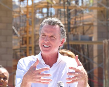 Antioch, CA - August 11, 2022: California Governor Newsom speaking at a press conference to announce water supply strategies for CA, which include the construction of a brackish water desalination plant