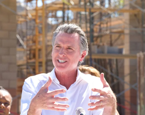 Antioch, CA - August 11, 2022: California Governor Newsom speaking at a press conference to announce water supply strategies for CA, which include the construction of a brackish water desalination plant