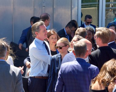 Oakland, CA - August 12, 2022: Governor Gavin Newsom speaking at the Chabot Space and Science Center, where VP Kamala Harris will speak about California's innovative Space Industry.