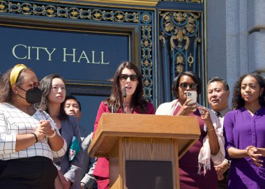 San Francisco, CA - Aug 25, 2022: Catherine Stefani, District 2 Supervisor of San Francisco, speaking at City Hall Women;s Equity Day Register to Vote Press Conference.