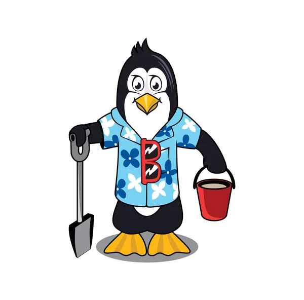 Personaje Dibujos Animados Pingüino Diseño Playa Ilustración Vector Eps Formato — Archivo Imágenes Vectoriales