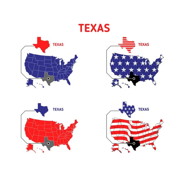 Texas Mappa Con Disegno Bandiera Usa Illustrazione — Vettoriale Stock