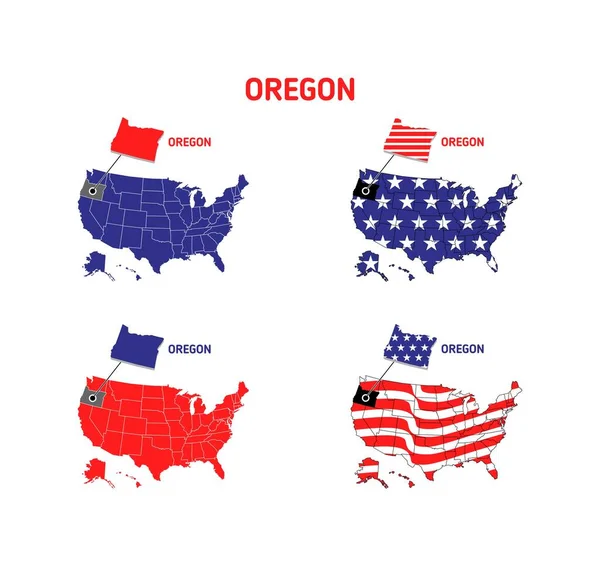 Oregon Map Usa Flag Design Illustration — 스톡 벡터