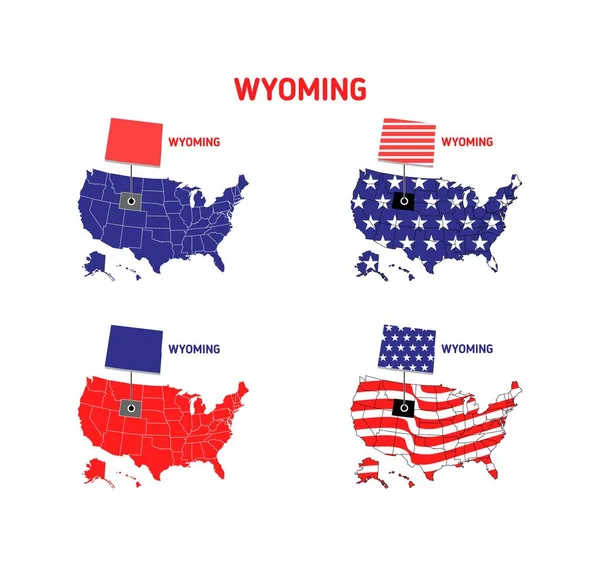 Mappa Wyoming Con Disegno Bandiera Usa — Vettoriale Stock