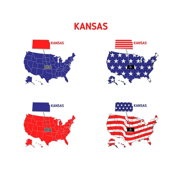 Kansas Χάρτης Ηπα Σημαία Εικονογράφηση Σχεδιασμού — Διανυσματικό Αρχείο