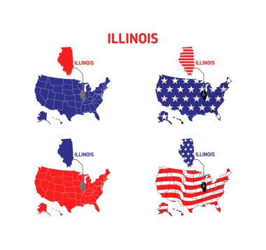 Illinois haritasında ABD bayrağı tasarımı illüstrasyonu