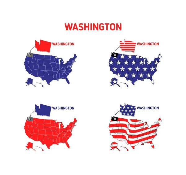 Washington Mapa Con Bandera Diseño Ilustración — Vector de stock
