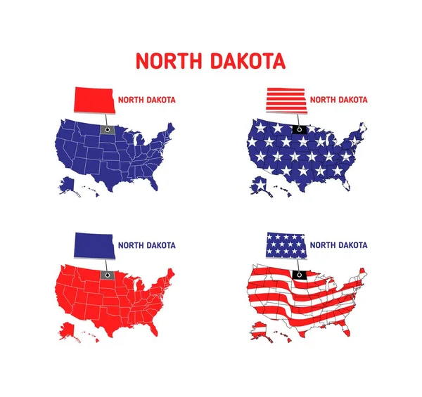 Mapa Dakota Del Norte Con Ilustración Diseño Bandera — Vector de stock