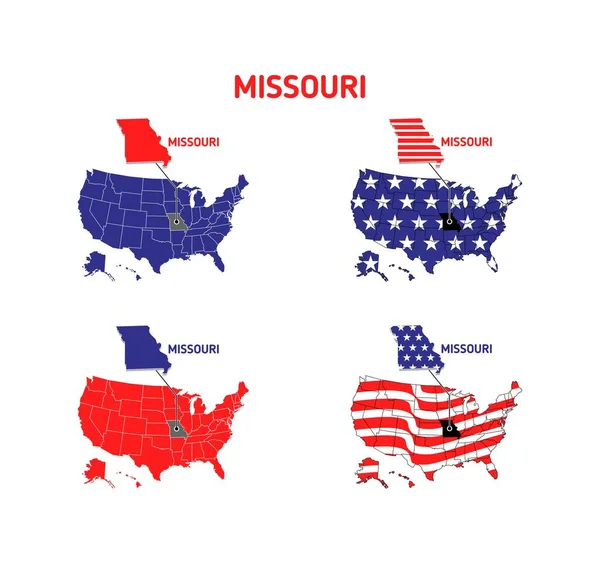 Missouri Mappa Con Disegno Bandiera Usa Illustrazione — Vettoriale Stock