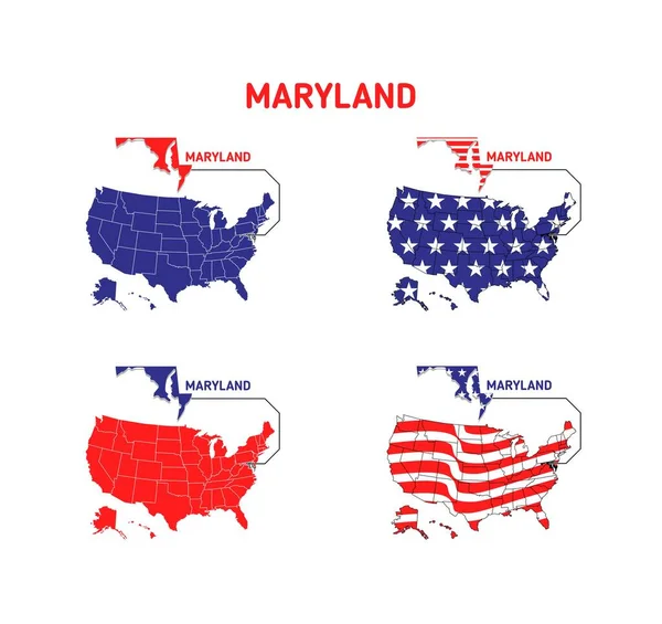 Maryland Mapa Usa Vlajka Design Ilustrační Vektor Eps Formát Vhodný — Stockový vektor
