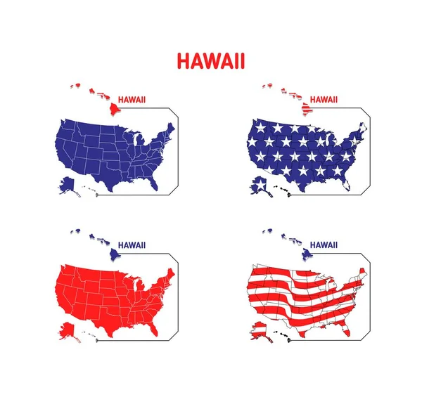 Mappa Hawaii Con Disegno Della Bandiera Usa Formato Eps Vettoriale — Vettoriale Stock