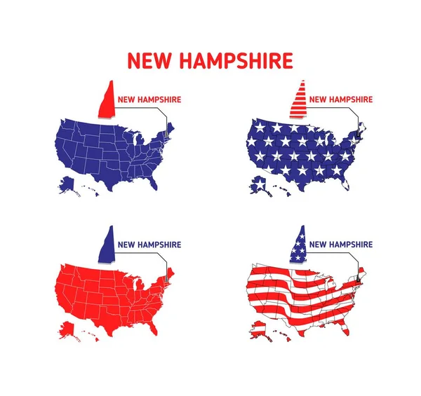 Mappa Del New Hampshire Con Formato Eps Vettoriale Illustrazione Bandiera — Vettoriale Stock