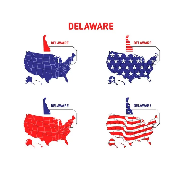 Mappa Delaware Con Formato Eps Vettoriale Illustrazione Disegno Bandiera Usa — Vettoriale Stock