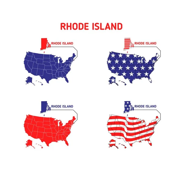 Mappa Rhode Island Con Disegno Bandiera Usa Formato Eps Vettoriale — Vettoriale Stock