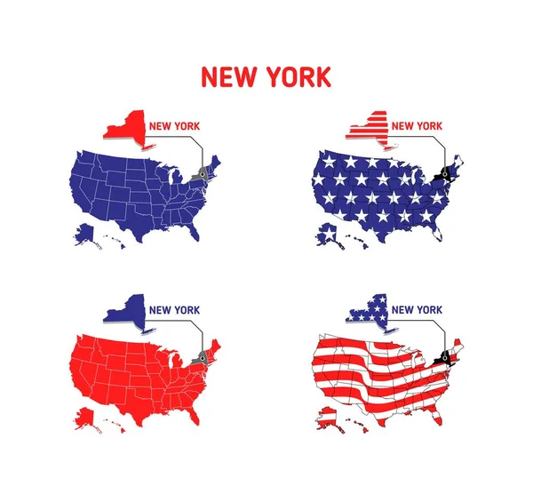 Nova York Mapa Com Eua Bandeira Design Ilustração Vetor Eps —  Vetores de Stock