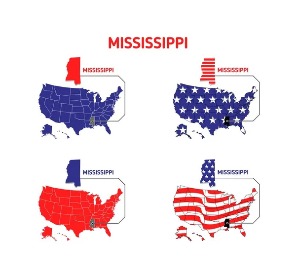Mississippi Carte Avec Drapeau Américain Conception Illustration Vecteur Eps Format — Image vectorielle
