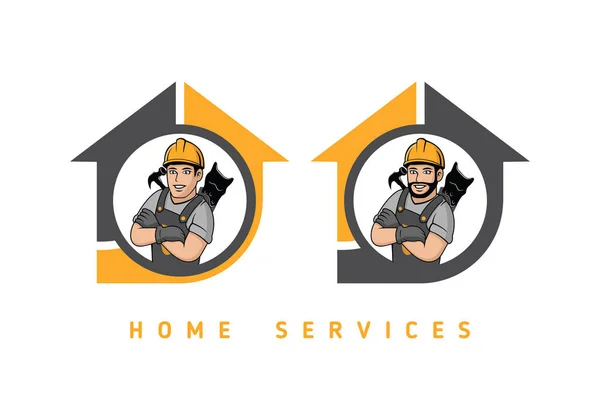 Home Service Faz Tudo Desenho Animado Personagem Logotipo Design Ilustração — Vetor de Stock