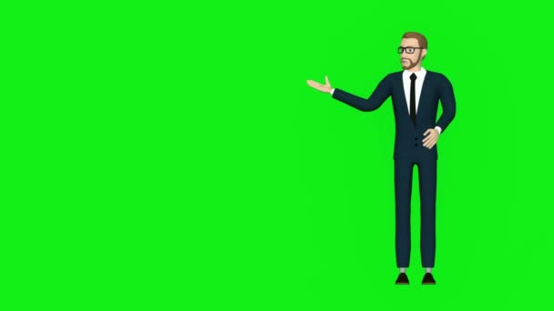 Business Man Doing Presentation Isolated Green Screen Full — Wideo stockowe