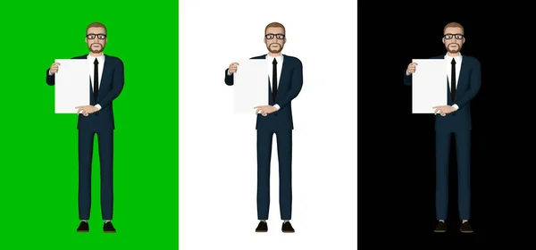 Businessman Character Holding Blank Paper Illustration Image Isolated Background — ストック写真