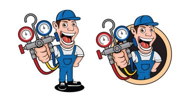 HVAC logo karakter tasarımı illüstrasyon vektör biçimi, tasarım ihtiyaçlarınız, logonuz, illüstrasyonunuz, animasyonunuz vs. için uygundur.