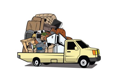 Cartoon pickup truck loaded full of household junk design illustration vector eps format , suitable for your design needs, logo, illustration, animation, etc.