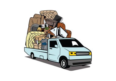 Cartoon pickup truck loaded full of household junk design illustration vector eps format , suitable for your design needs, logo, illustration, animation, etc.