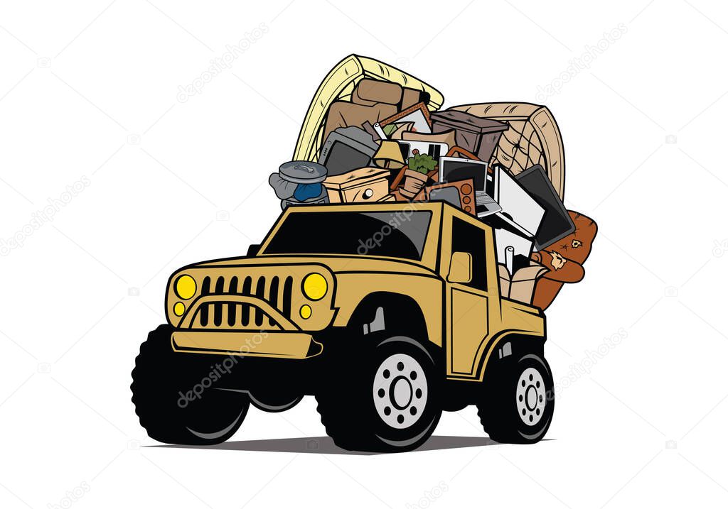 Offroad vehicle loaded full of household junk design illustration vector eps format , suitable for your design needs, logo, illustration, animation, etc.