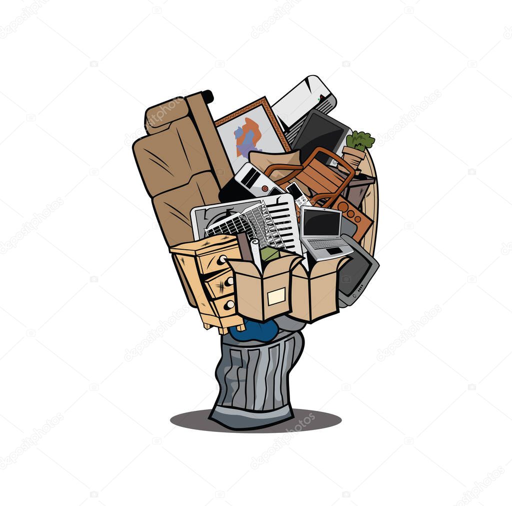Trash can full of household junk design illustration vector eps format , suitable for your design needs, logo, illustration, animation, etc.