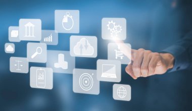 Bir medya ekranının ekran simgesi, İletişim ve pazarlama ile Teknoloji Süreç Sistemi İş Dünyası, Takım başarısı, İnsan Kaynakları, İş dünyası başarısı