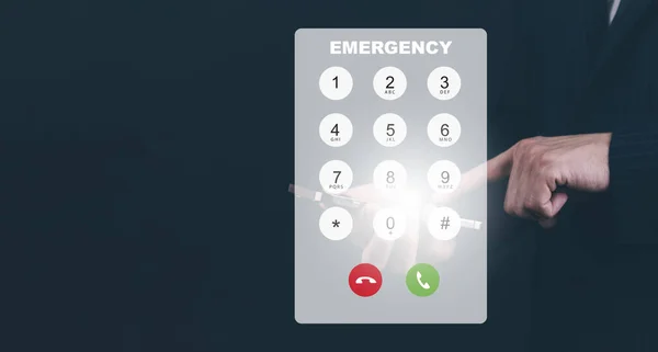Tárcsázás Virtuális Telefon Billentyűzet Vészhelyzet Átlátszó Telefon Gombok Üzletember Érintse — Stock Fotó