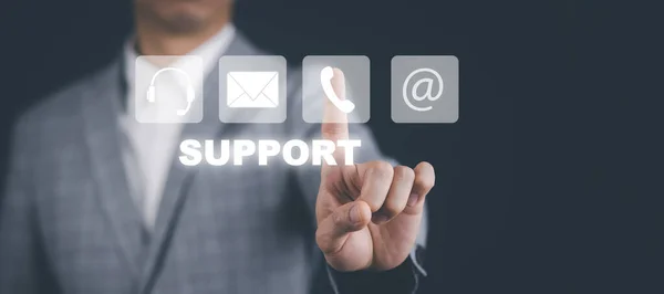 Businessman Touchscreen Online Support Graph Screen Supermarket Icon Media Screen — Stock Photo, Image