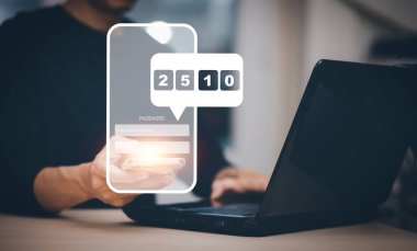 Siber güvenliği, girişi, kullanıcısı, kimlik bilgisi güvenliği ve şifrelemesi, kullanıcıların kişisel bilgilerine güvenli erişim, güvenli internet erişimi olan sanal küresel akıllı telefon, 