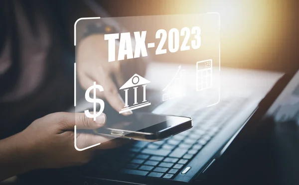 Koncepce Tax 2023 Vrácení Daně Podnikání Daně Grafy Grafy Jsou — Stock fotografie