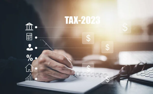 Koncept Tax 2023 Och Återbetalning Skatt Skatt Verksamhet Diagram Och — Stockfoto