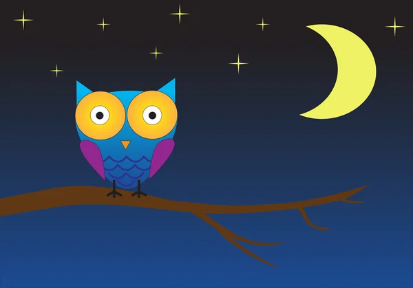 Illustration hibou sur arbre nuit — Image vectorielle