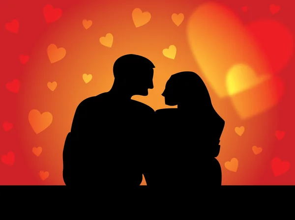 Pareja en amor sillhouettes — Vector de stock