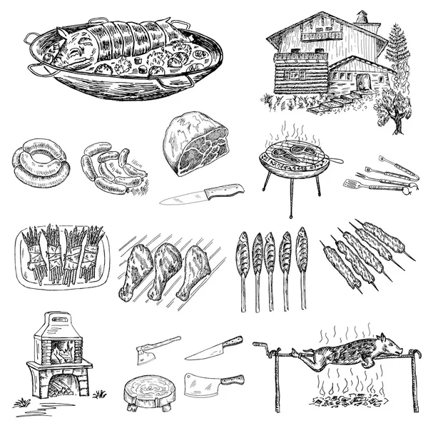 Parrilla y barbacoa — Vector de stock