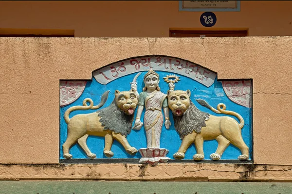 2019 Stucco Worke Tygers Devi Ambika Wall Jayambe Choultry Travelers — стокове фото