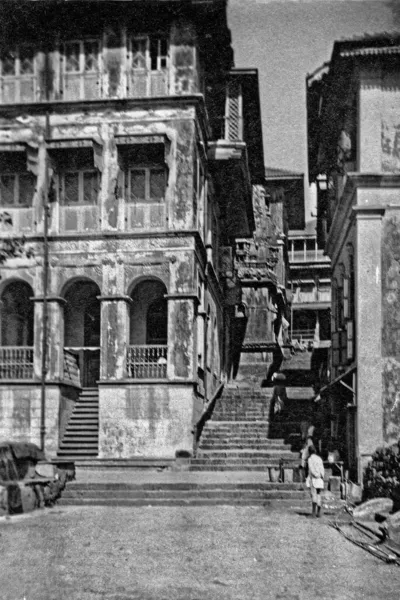 Vintage Heritagephoto Banganga Steps Rajbhavan Mumbai Maharashtra India — Stock Photo, Image