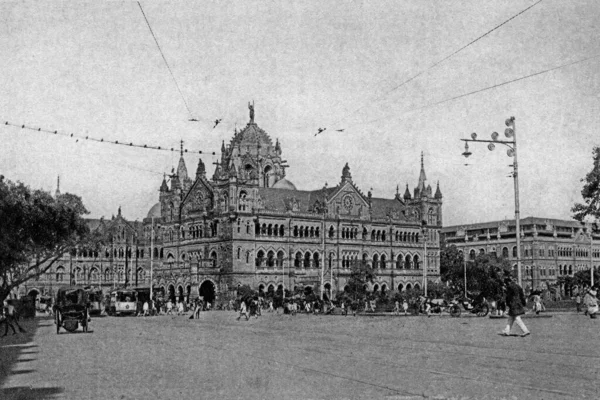 Vintage Old Photo World Heritage Victoria Terminus Bombay Now Mumbai — Stock Fotó