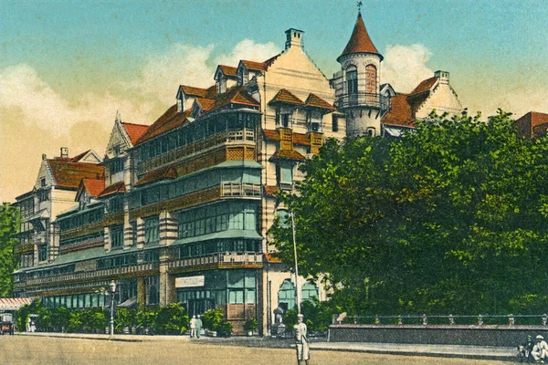 Vintage Old Hand Tinted Picturpost Card Esplanade Hotel Annexe Mumbai — Fotografia de Stock
