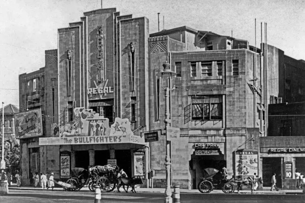 Oude Zwart Wit Foto Van Art Deco Regal Talkies Ontworpen Stockfoto