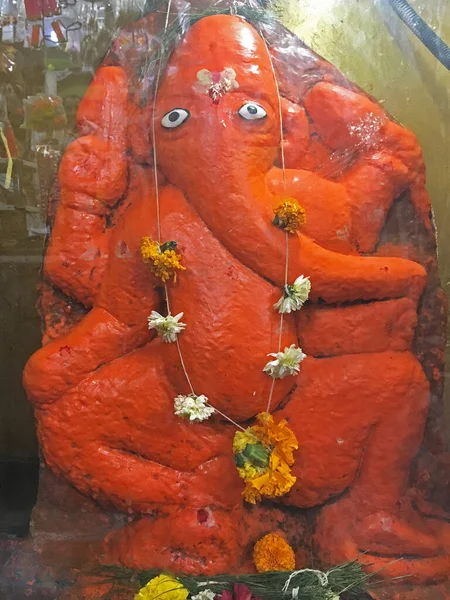 2021 Vintage Stone Ganesh Coated Sindoor Kalyan Mumbai Maharashtra India — Stock Photo, Image