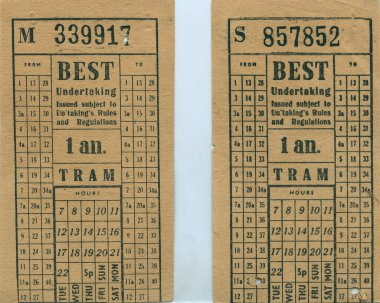 08 05 2009 Vintage One Ana.En iyi Tramvay bileti c1950 'lerin Bombay Now Mumbai Maharashtr-INDIA