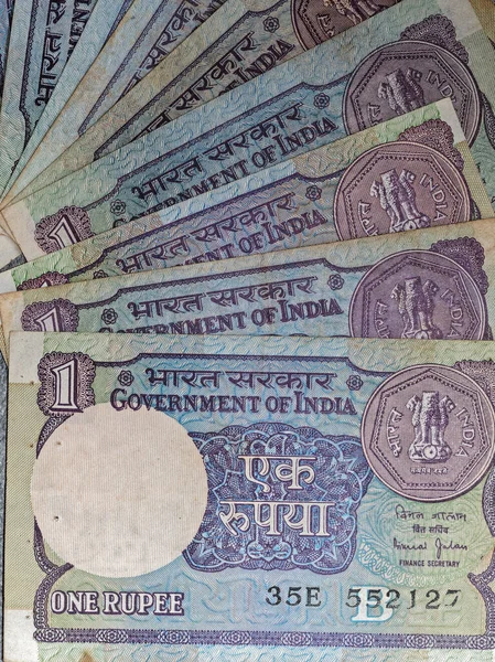 2022 Vintage Bunch Old Money Indian One Rupee Bank Nots — Stock Photo, Image