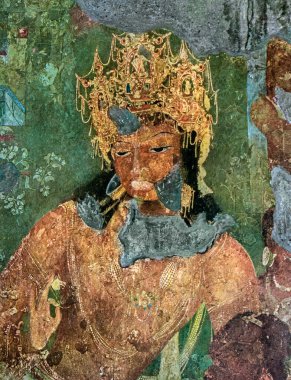 Ajanta kayasındaki Vajrapani Freskleri Budist mağaralarını kesiyor Aurangabad Maharashtra Hindistan Asya 
