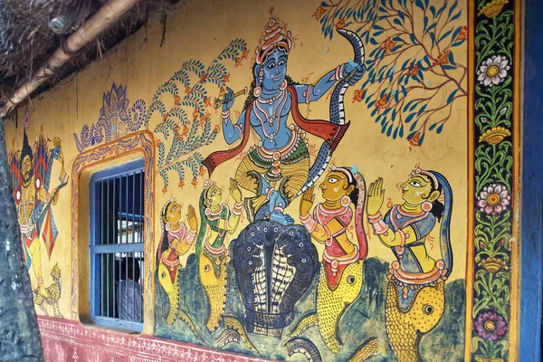 Jul 2007 Kaliya Naag Daman Farbige Handbemalte Wandkunst Dorf Raghurajpur — Stockfoto